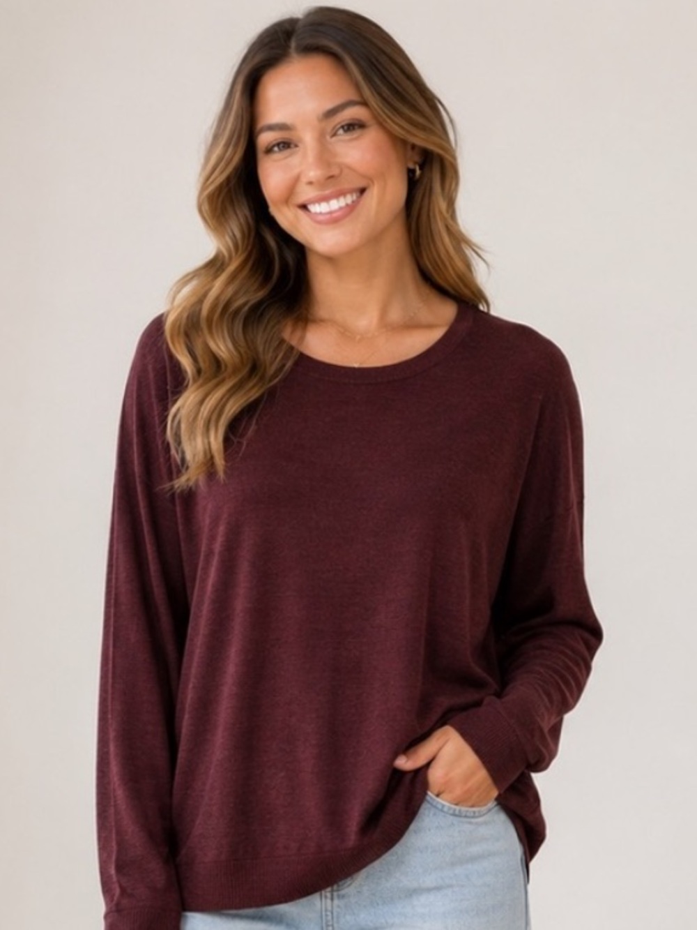 rag & bone Burgundy Plum Lightweight Fine Knit Sweater Crewneck Pullover Medium